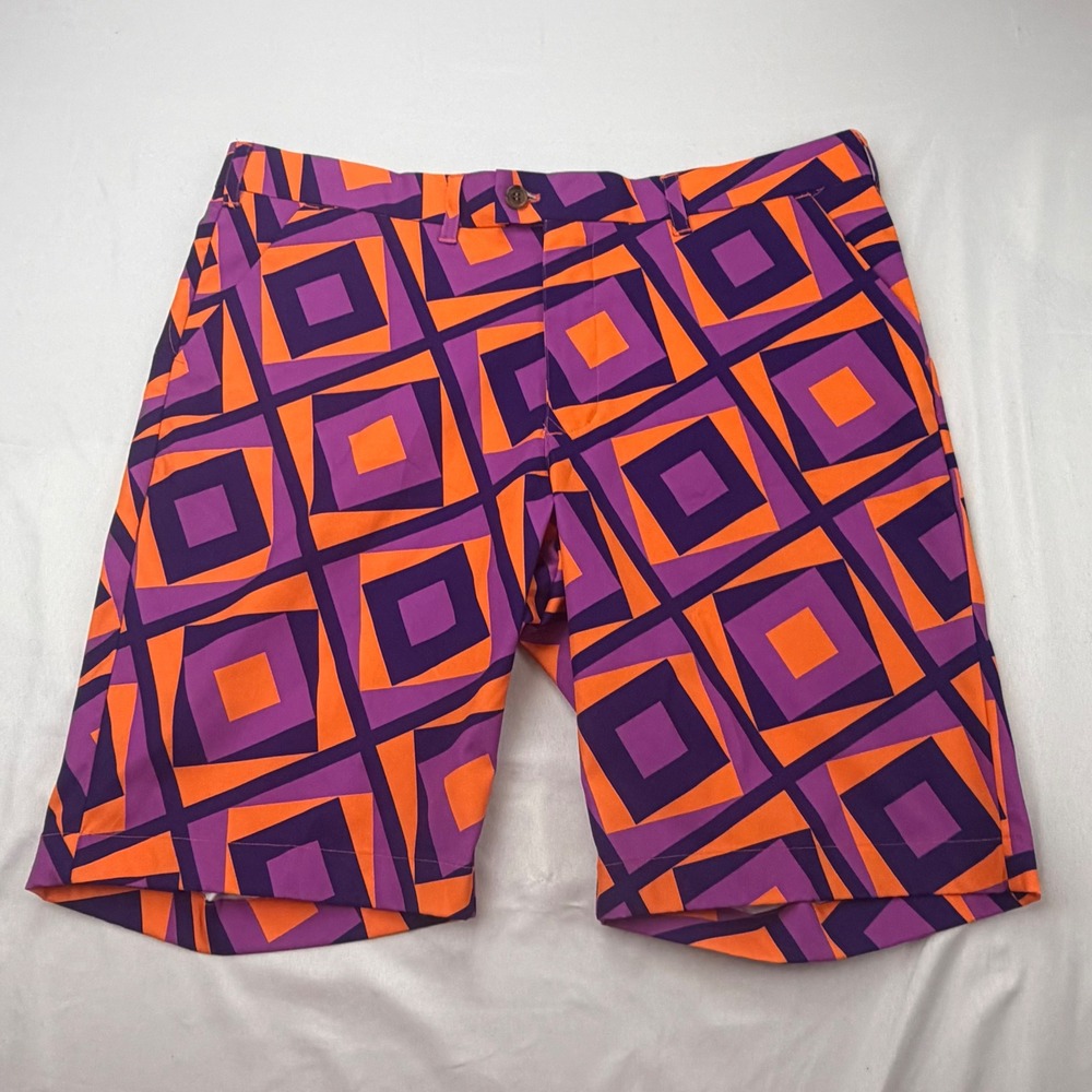 Loudmouth Golf Shorts Mens 40 Purple Orange Geometric Retro Mod Pattern
